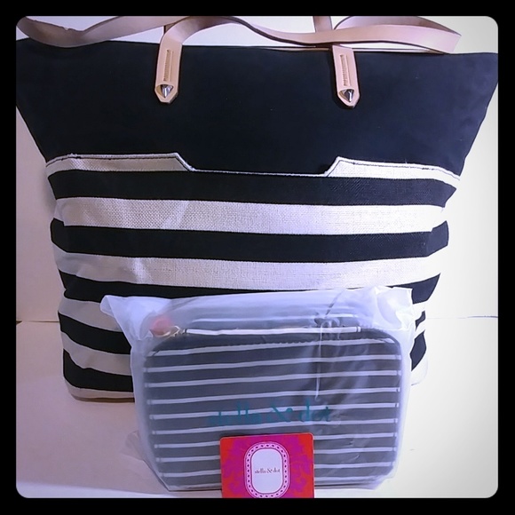 Stella & Dot Handbags - Stella & Dot Hudson Clean Stripe Tote & Case